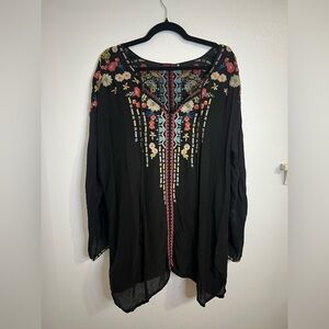 Johnny Was Black Floral Embroidered Top